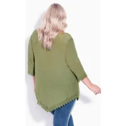 Women's Plus Size Ellie Pintuck Lace Top - Olive | AVENUE