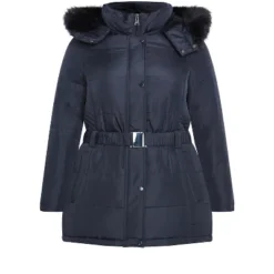 Alternative view of Women's Plus Size Belted Hood Puffer Coat - Navy | AVENUE