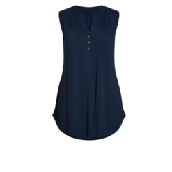 Alternative view of Women's Plus Size Smock Henley Tunic - Navy | AVENUE