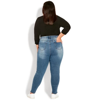 Avenue Women's Plus Size Serendipity Zip Jean - Mid Wash | EVANS 3 Avenue Women's Plus Size Serendipity Zip Jean - Mid Wash | EVANS