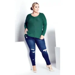 Alternative view of Women's Plus Size Primrose Sweater - Teal Green | AVENUE