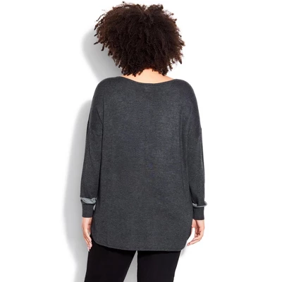 Women's Plus Size Abstract Star Sweater - Charcoal | AVENUE 3 Women's Plus Size Abstract Star Sweater - Charcoal | AVENUE