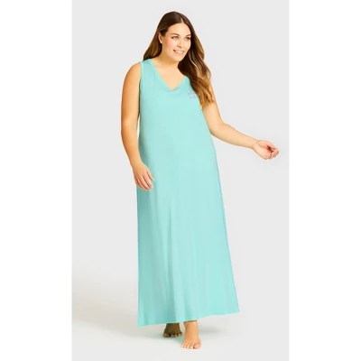 Women's Plus Size Placement Print Maxi Sleep Dress - Chick Placement | AVENUE 5 Women's Plus Size Placement Print Maxi Sleep Dress - Chick Placement | AVENUE - Image 3