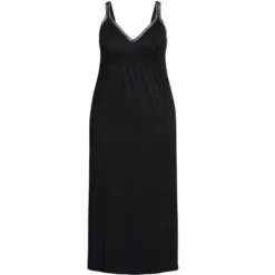 Alternative view of Women's Plus Size Lace Trim Maxi Sleep Dress - Black | AVENUE