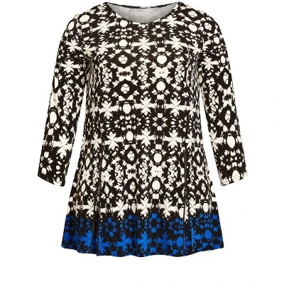Women's Plus Size Primrose Border Tunic - Black | AVENUE 4 Women's Plus Size Primrose Border Tunic - Black | AVENUE - Image 2