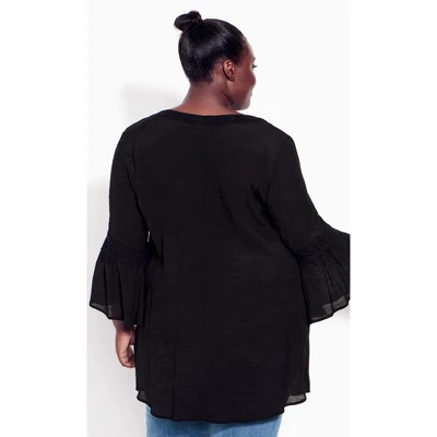 Women's Plus Size Pleat Lace Tunic - Black | AVENUE 3 Women's Plus Size Pleat Lace Tunic - Black | AVENUE