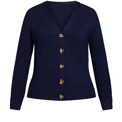Women's Plus Size Ribbed Knit Button Cardigan - Navy | AVENUE 4 Women's Plus Size Ribbed Knit Button Cardigan - Navy | AVENUE - Image 2