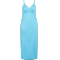 Alternative view of Women's Plus Size Lace Trim Maxi Sleep Dress - Milky Blue | AVENUE