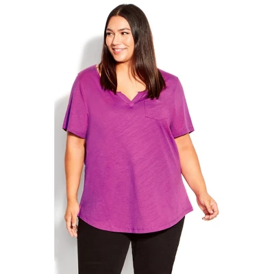 Women's Plus Size Split Neck T-Shirt - Clover | AVENUE 6 Women's Plus Size Split Neck T-Shirt - Clover | AVENUE - Image 4