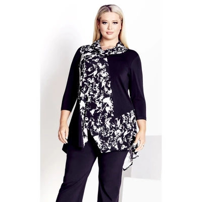 Women's Plus Size Piper Print Tunic - Black | AVENUE 5 Women's Plus Size Piper Print Tunic - Black | AVENUE - Image 3