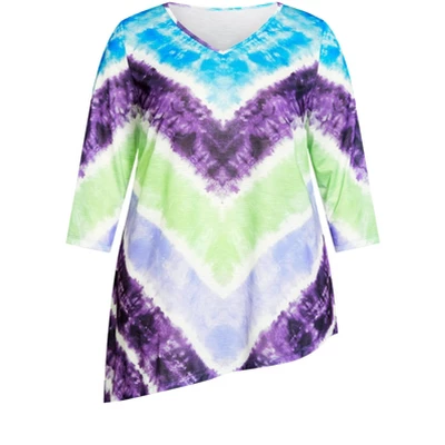 Women's Plus Size 3/4 Sleeve Tie Dye Top - Purple | AVENUE 4 Women's Plus Size 3/4 Sleeve Tie Dye Top - Purple | AVENUE - Image 2