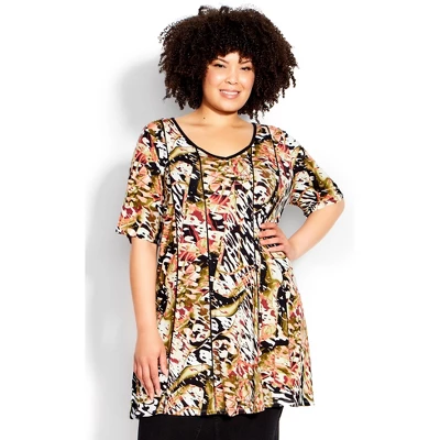 Women's Plus Size Swing Panel Print Tunic - Floatation | AVENUE 10 Women's Plus Size Swing Panel Print Tunic - Floatation | AVENUE - Image 8
