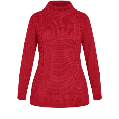 Women's Plus Size Rosie Cable Knit Sweater - Ruby Port | AVENUE 6 Women's Plus Size Rosie Cable Knit Sweater - Ruby Port | AVENUE - Image 5