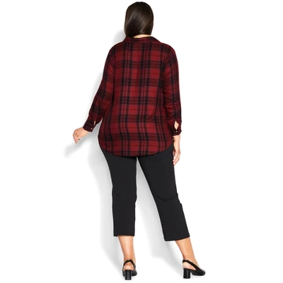 Women's Plus Size Kylee Plaid Shirt - Sangria | AVENUE 3 Women's Plus Size Kylee Plaid Shirt - Sangria | AVENUE
