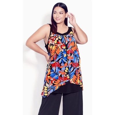 Women's Plus Size Exotic Overlay Tunic - Tropics | AVENUE 6 Women's Plus Size Exotic Overlay Tunic - Tropics | AVENUE - Image 4