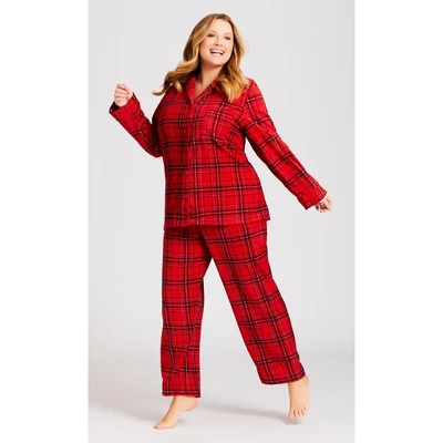 Women's Plus Size Fleece Check Sleep Top - Red | AVENUE 3 Women's Plus Size Fleece Check Sleep Top - Red | AVENUE