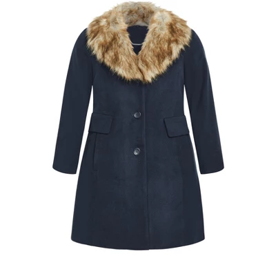 Women's Plus Size Faux Wool Long Coat - Navy | AVENUE 4 Women's Plus Size Faux Wool Long Coat - Navy | AVENUE - Image 2