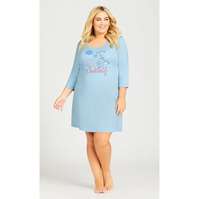Women's Plus Size Cocktails Sleep Shirt - Blue | AVENUE 9 Women's Plus Size Cocktails Sleep Shirt - Blue | AVENUE - Image 7