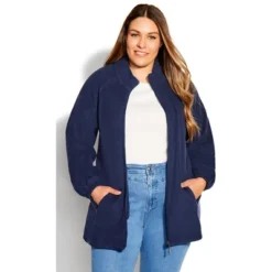 Women's Plus Size Polar Fleece Zip Jacket - Navy | AVENUE