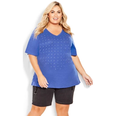 Women's Plus Size Sparkling Stars Top - Blue | AVENUE 5 Women's Plus Size Sparkling Stars Top - Blue | AVENUE - Image 3