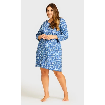 Women's Plus Size Print 3/4 Sleeve Sleep Shirt - Blue Egg | AVENUE 5 Women's Plus Size Print 3/4 Sleeve Sleep Shirt - Blue Egg | AVENUE - Image 3