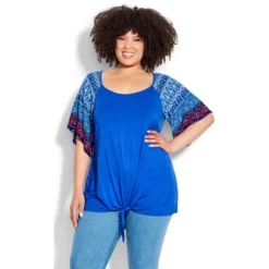 Women's Plus Size Grace Tie Front Top - Ikat Aqua | AVENUE 14 Women's Plus Size Grace Tie Front Top - Ikat Aqua | AVENUE -Avenue Shop GUEST f86d9346 03a9 4026 833f 49c8acfa79be