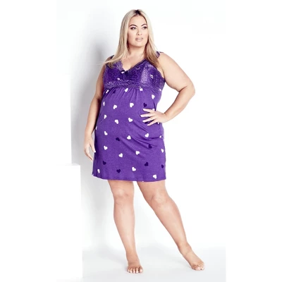 Women's Plus Size Lace Hearts Chemise - Purple Print | AVENUE 8 Women's Plus Size Lace Hearts Chemise - Purple Print | AVENUE - Image 6