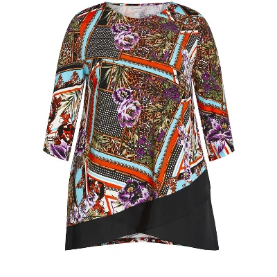 Women's Plus Size Simone Asymmetrical Print Tunic - Multi | AVENUE 4 Women's Plus Size Simone Asymmetrical Print Tunic - Multi | AVENUE - Image 2