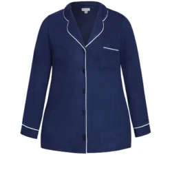 Alternative view of Women's Plus Size Hacci Button Plain Top - Navy | AVENUE