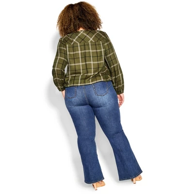 Women's Plus Size Suki Check Top - Khaki | AVENUE 3 Women's Plus Size Suki Check Top - Khaki | AVENUE