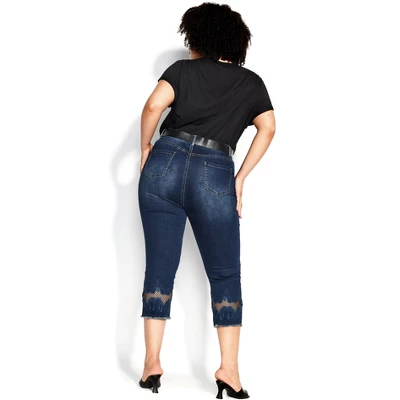 Women's Plus Size Nava Detail Crop Jean - Dark Wash | AVENUE 5 Women's Plus Size Nava Detail Crop Jean - Dark Wash | AVENUE - Image 3