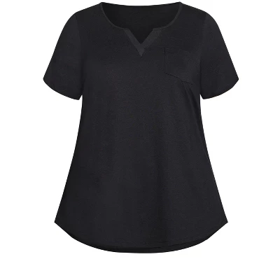Women's Plus Size Split Neck Top - Black | AVENUE 4 Women's Plus Size Split Neck Top - Black | AVENUE - Image 2